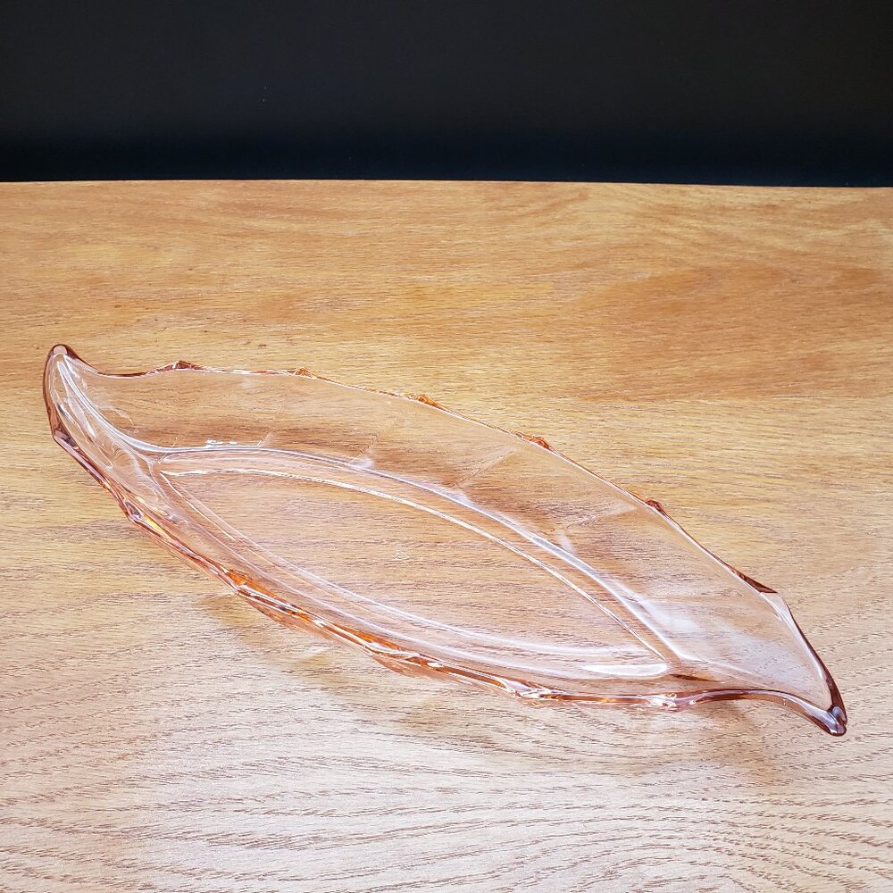 Vintage Heisey Flamingo Pink Glass Twist Dish 13" Oblong Console Bowl Signed H